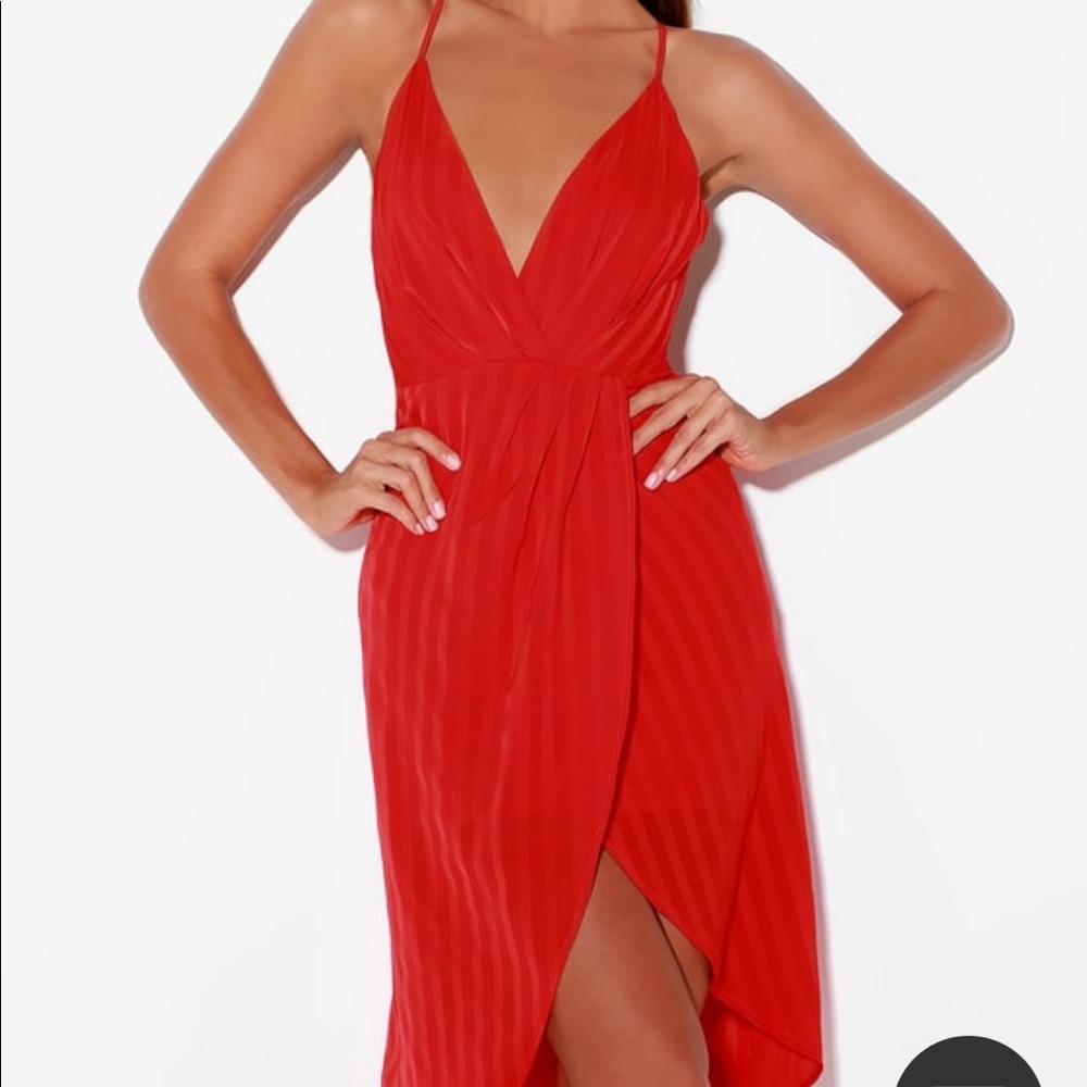 Lulus Panache Red Striped Midi Dress Adjustable Back Lined NWOT Small